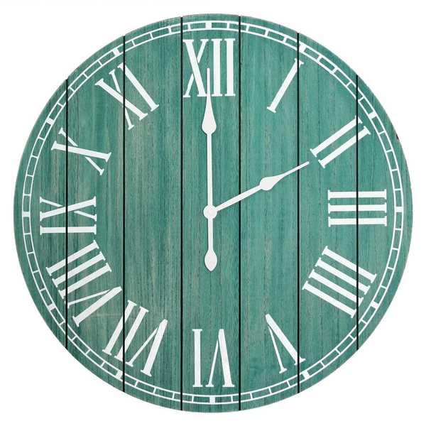 Elegant Designs Wood Plank 23" Large Rustic Coastal Wall Clock, Dark Aqua Wash HG2003-DAW